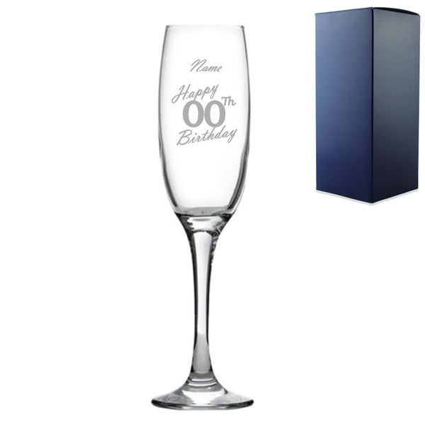 Engraved Champagne Flute Happy 20th, 30th, 40th, 50th... Birthday Handwritten