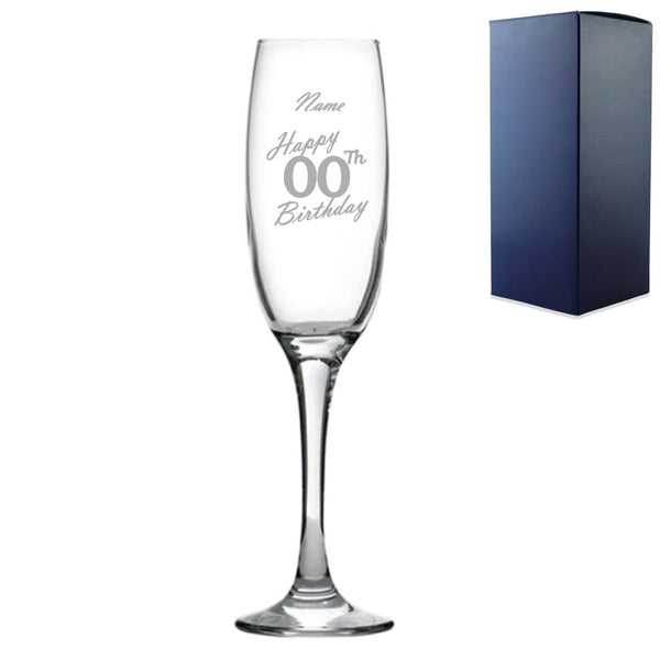 Engraved Champagne Flute Happy 20th, 30th, 40th, 50th ... Birthday Handwritten