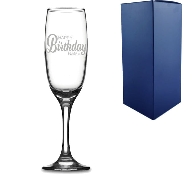Engraved Champagne Flute with Happy Birthday Name Design