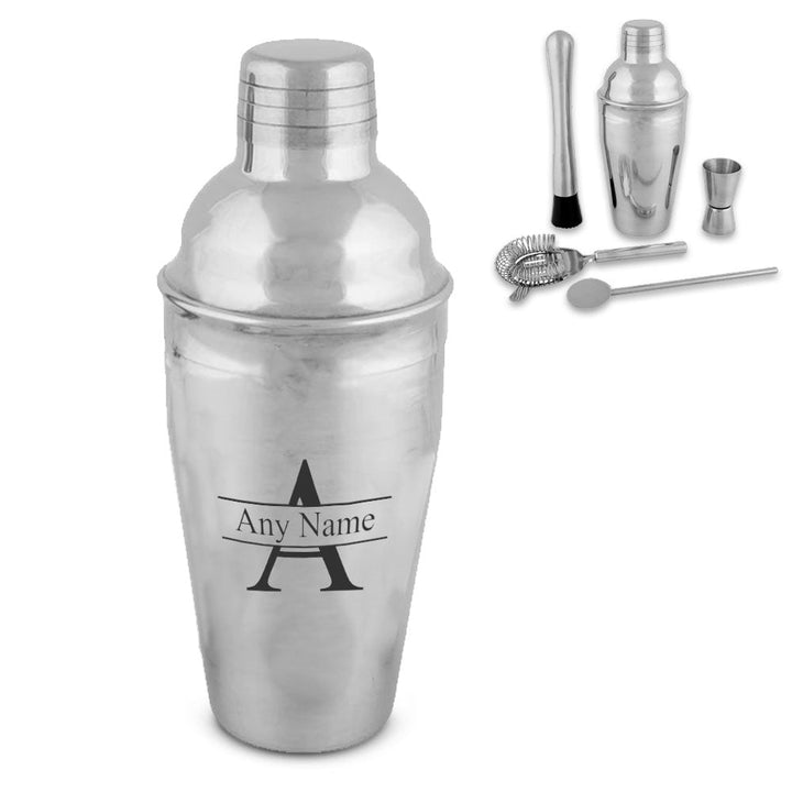 Engraved Cocktail Shaker Set with Initial and Name Design