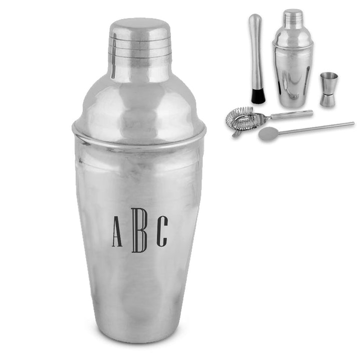 Engraved Cocktail Shaker Set with Triple Initials