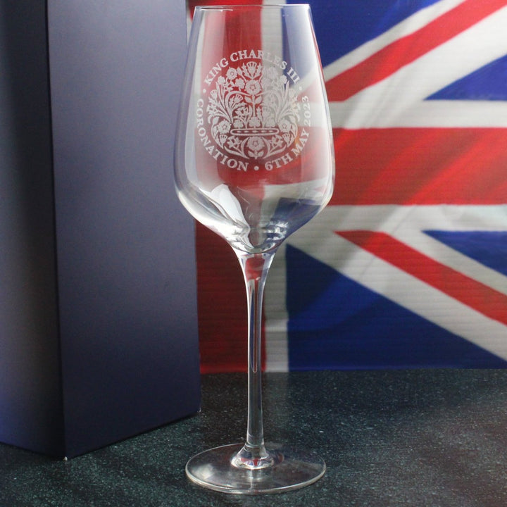 Engraved Commemorative Coronation of the King Red Wine Glass