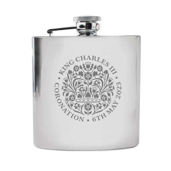 Engraved Commemorative Coronation of the King Silver Hip Flask