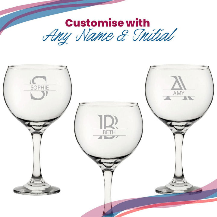 Engraved Cubata Gin Glass, Initial and Name, Striped Font