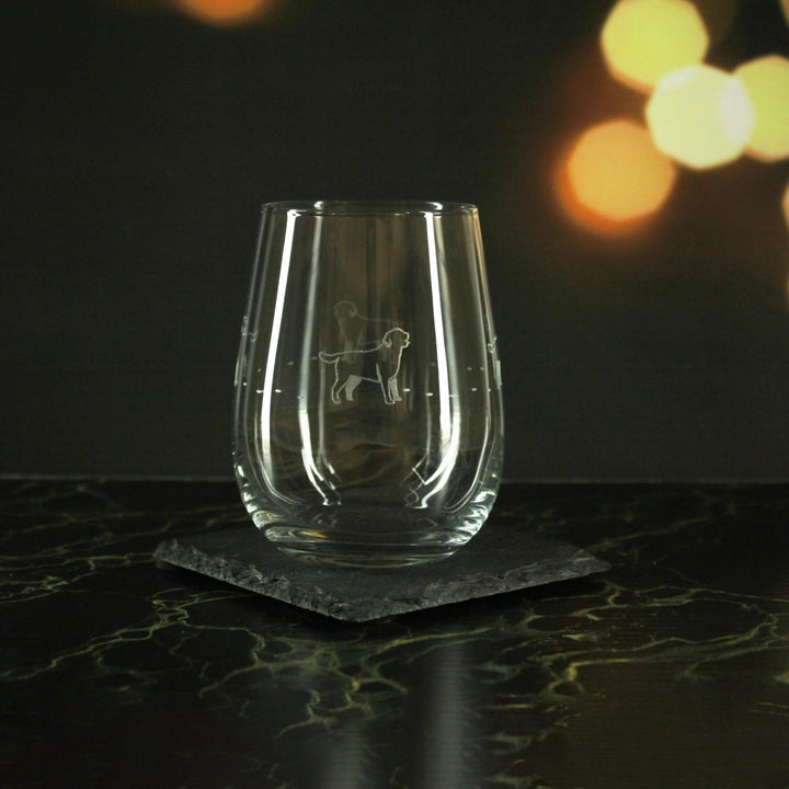Engraved Dog Pattern Set of 4 Gaia Stemless Wine 12oz Glasses