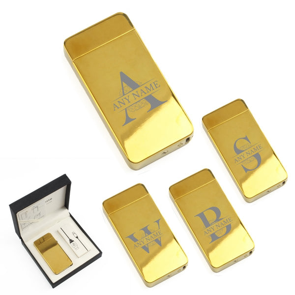 Engraved Electric Arc Lighter, Gold, Any Letter, Gift Boxed