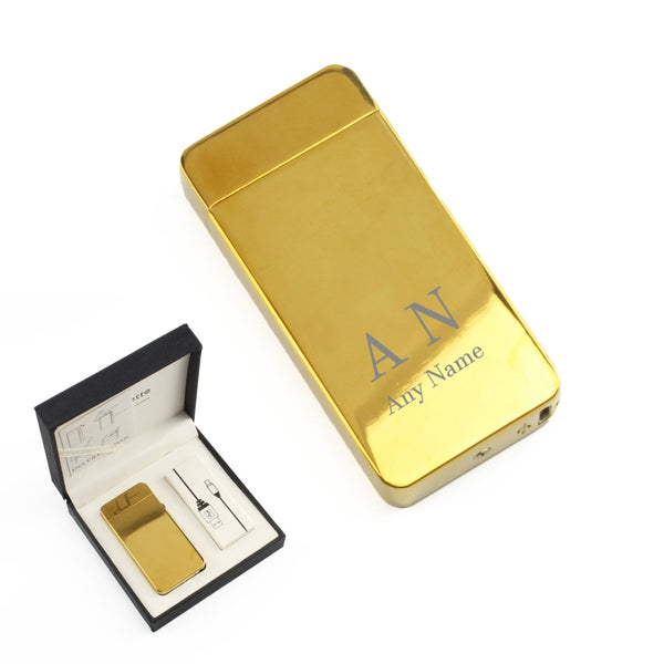 Engraved Electric Arc Lighter, Gold, Initials, Gift Boxed