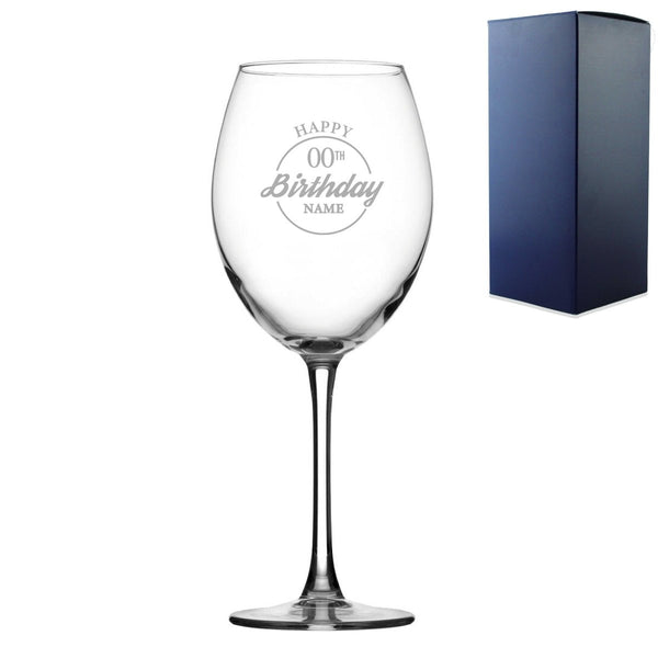 Engraved Enoteca Wine Glass Happy 20,30,40,50...Birthday Circle, Gift Boxed