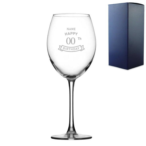 Engraved Enoteca Wine Glass Happy 20th, 30th, 40th, 50th...Birthday Banner, Gift Boxed