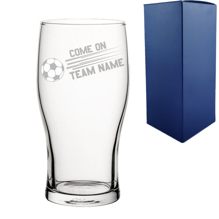 Engraved Football Pint Glass with Come On Straight Football Design