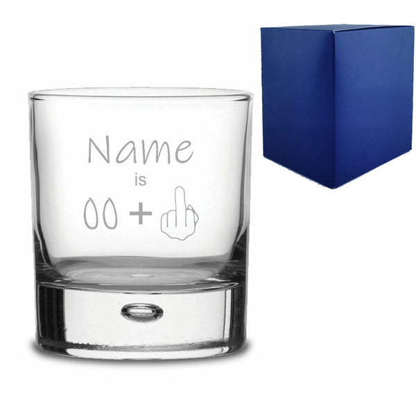 Engraved Funny Bubble Whisky Glass Tumbler with Name Age +1 Design