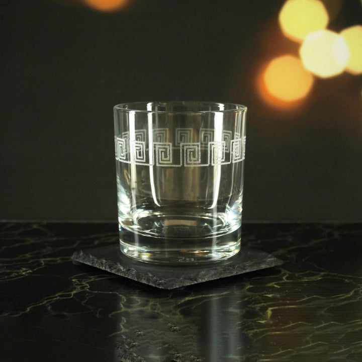 Engraved Geometric Swirls Pattern Set of 4 Whiskey 11.5oz Glasses