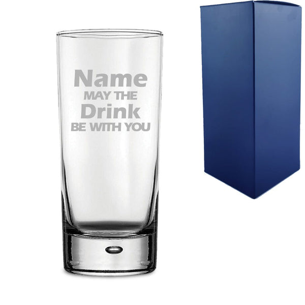 Engraved "Name may the Drink be with you" Novelty Hiball Tumbler With Gift Box