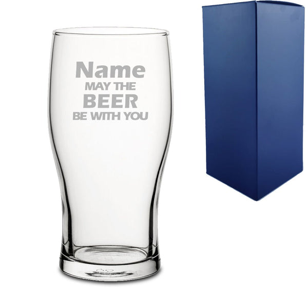 Engraved "Name may the Drink be with you" Novelty Pint Glass With Gift Box