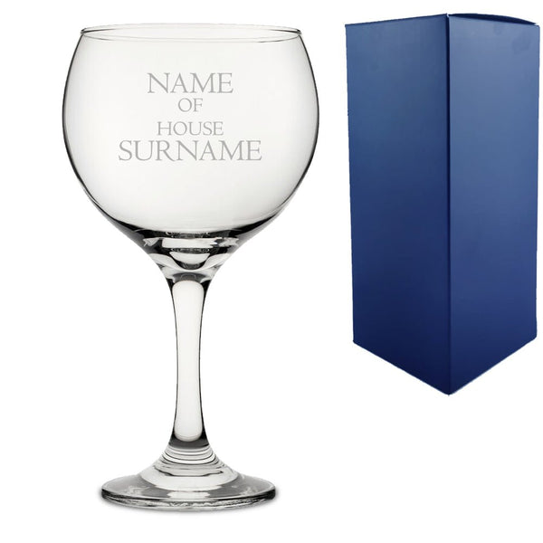 Engraved "Name of House Surname" Novelty Gin Balloon With Gift Box