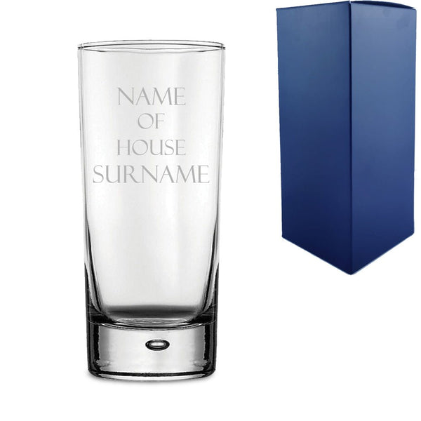 Engraved "Name of House Surname" Novelty Hiball Tumbler With Gift Box
