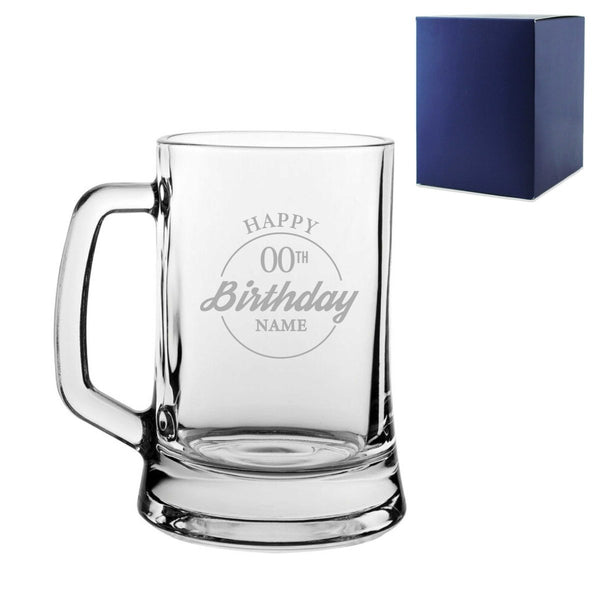 Engraved Tankard Beer Mug Stein Happy 20,30,40,50... Birthday Circle Design Gift Boxed