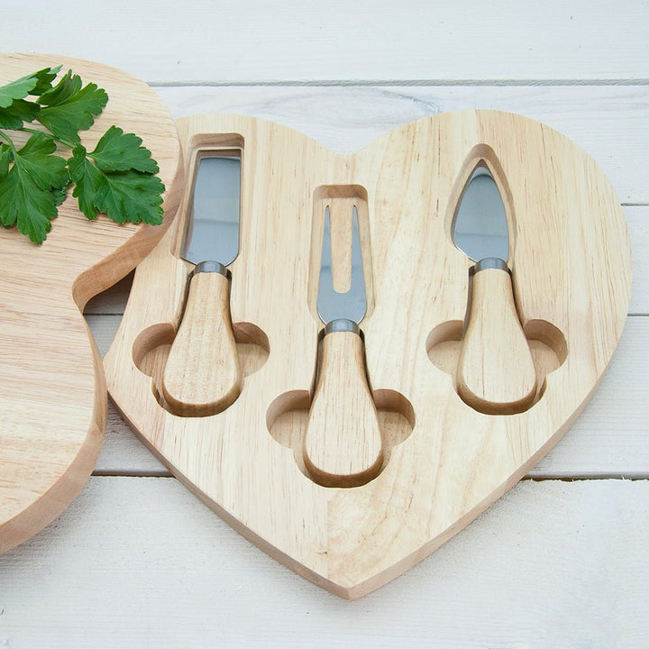 'Like A Mouse Loves Cheese' Romantic Heart Cheese Board With 3 Cheese Knives
