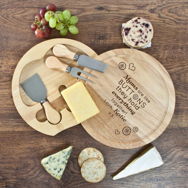 'Mums Are Like Buttons' Round Cheese Board