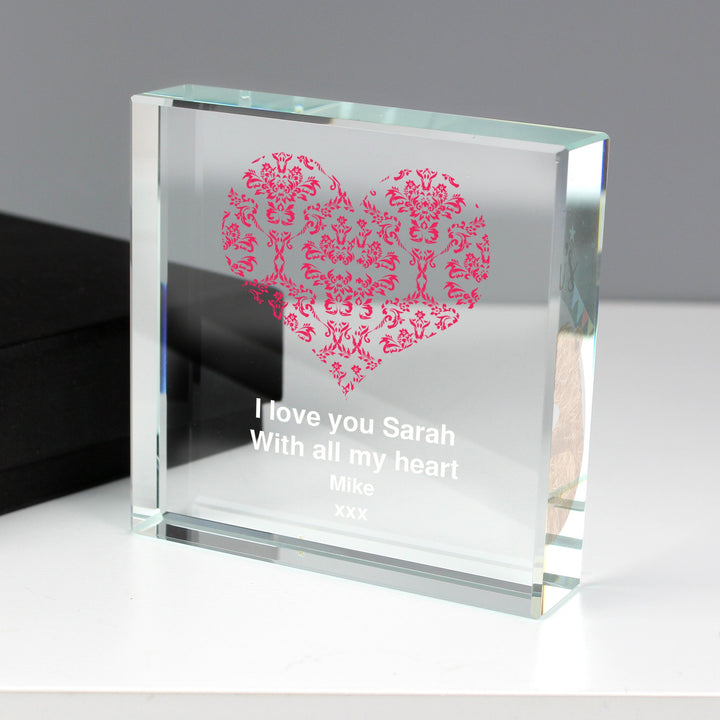 Personalised Damask Ruby Heart Large Crystal Token