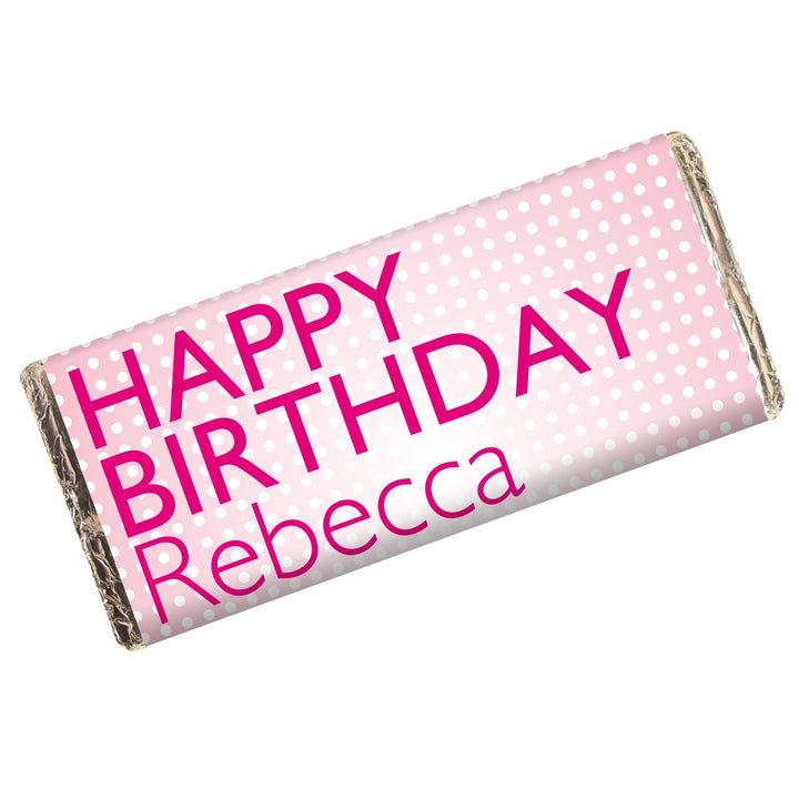 Personalised Happy Birthday Pink Dots Milk Chocolate Bar