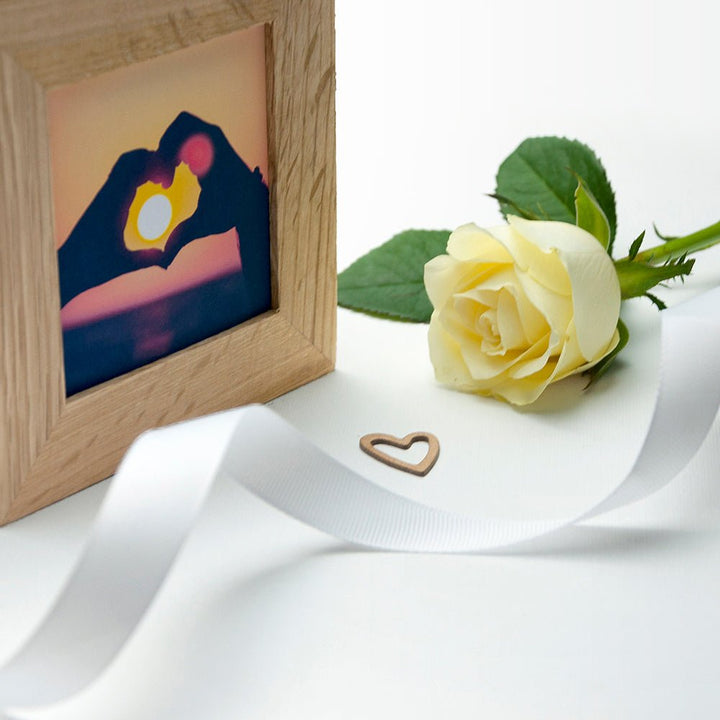 Personalised Romantic Floral Frame Oak Photo Cube