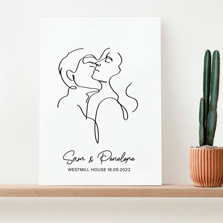 Personalised Romantic Line Art Embracing Couple Print