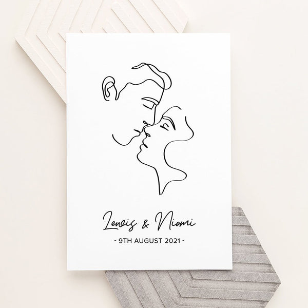 Personalised Romantic Line Art Kissing Couple Print