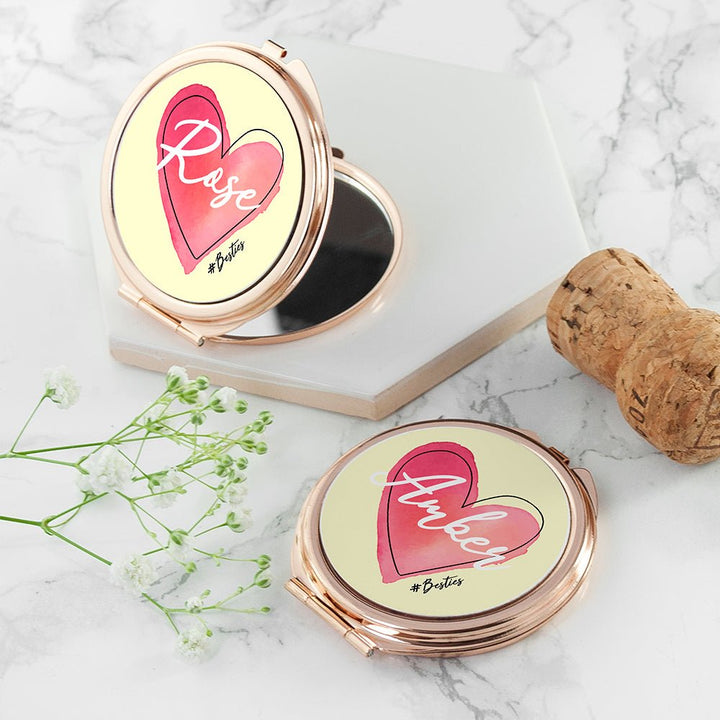 Personalised Rose Gold #Heart Compact Mirror