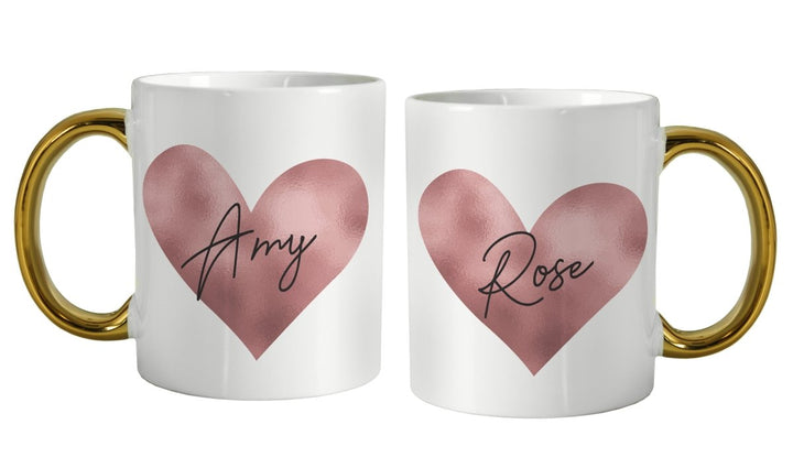 Personalised Rose Gold Heart Handled Mug