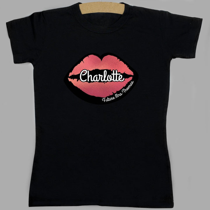 Personalised Rose Gold Lips Hen Party T-Shirt - Black Small