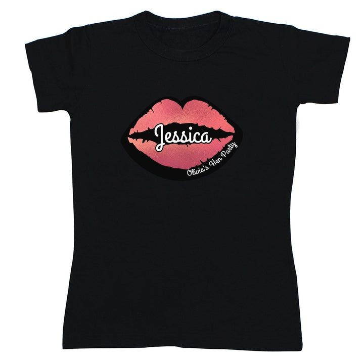 Personalised Rose Gold Lips Hen Party T-Shirt - Black Small