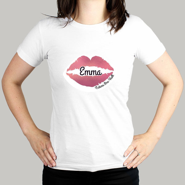 Personalised Rose Gold Lips Hen Party T-Shirt - White Medium