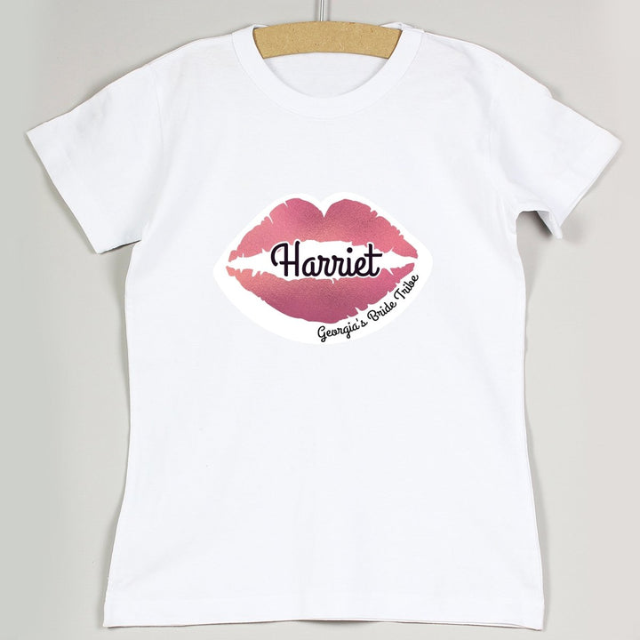 Personalised Rose Gold Lips Hen Party T-Shirt - White Small