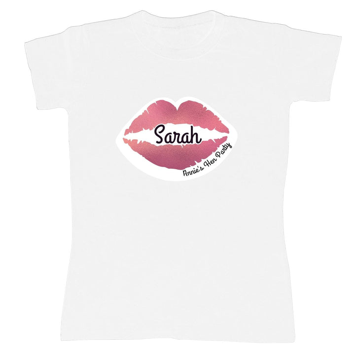 Personalised Rose Gold Lips Hen Party T-Shirt - White Small