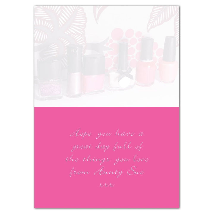Personalised Row Of Pink Nail Polish Card