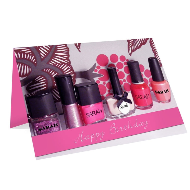 Personalised Row Of Pink Nail Polish Card