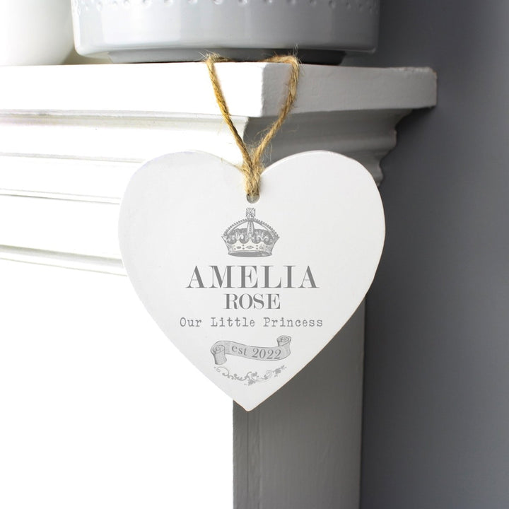 Personalised Royal Crown Wooden Heart Decoration