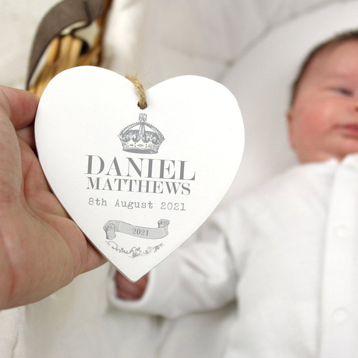 Personalised Royal Crown Wooden Heart Decoration