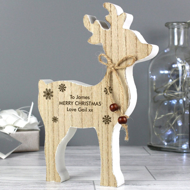 Personalised Rustic Wooden Reindeer Decoration