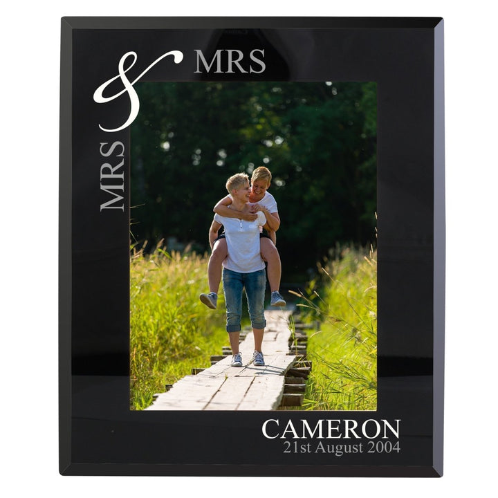 Personalised Silver Couples 5x7 Black Glass Photo Frame