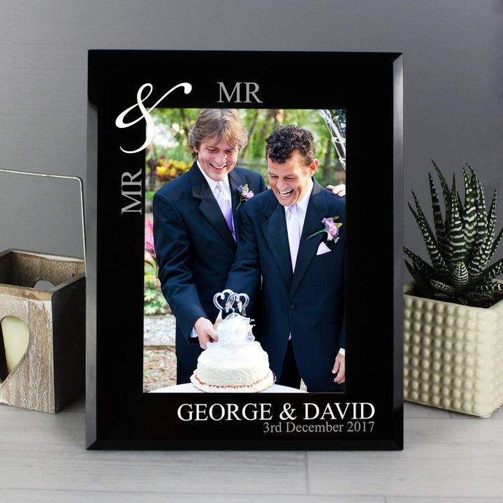 Personalised Silver Couples 5x7 Black Glass Photo Frame