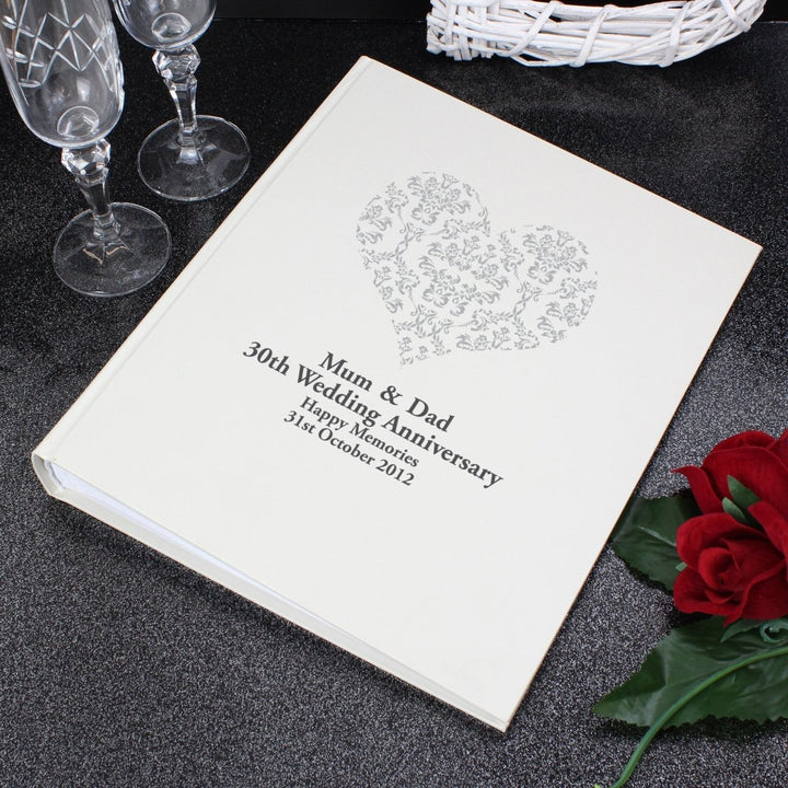 Personalised Silver Damask Heart Traditional Album