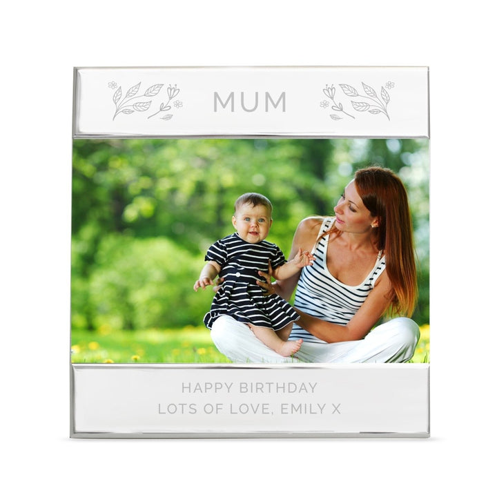 Personalised Silver Floral Square 6x4 Inch Landscape Photo Frame