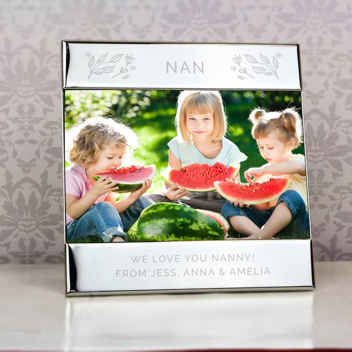 Personalised Silver Floral Square 6x4 Inch Landscape Photo Frame