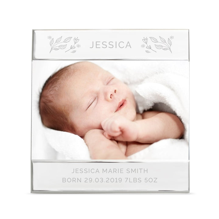 Personalised Silver Floral Square 6x4 Landscape Photo Frame