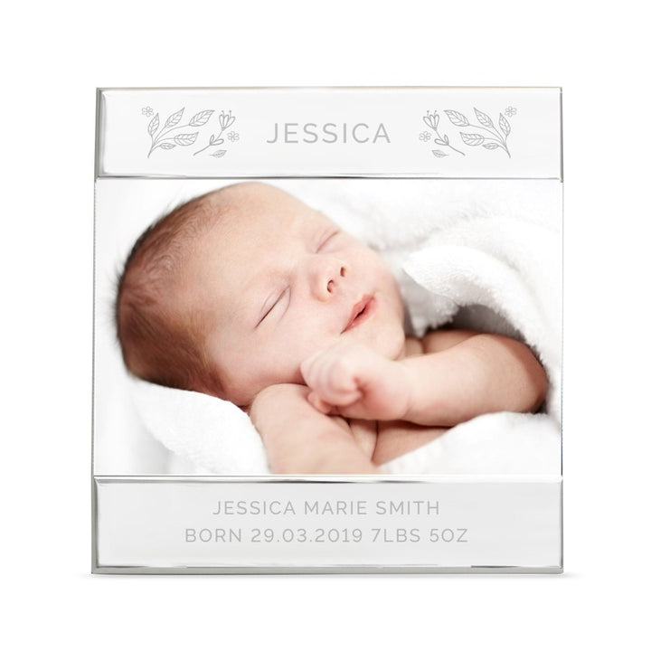 Personalised Silver Floral Square 6x4 Inch Landscape Photo Frame