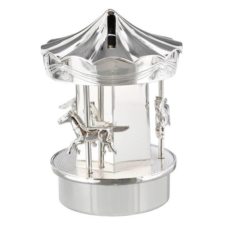 Personalised Silver Plated Carousel Money Box, Perfect As A Christening Gift