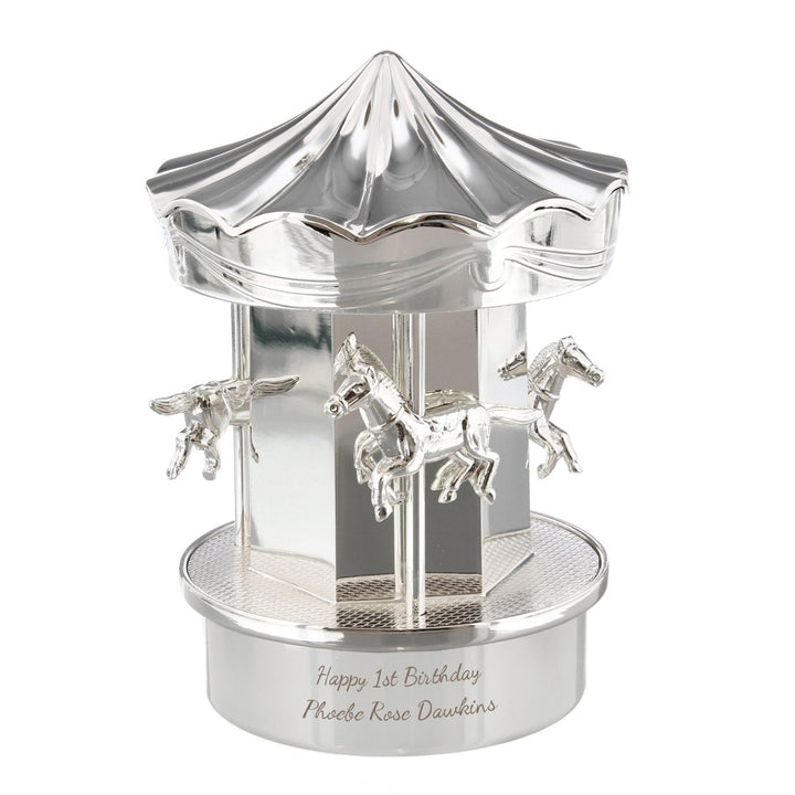 Personalised Silver Plated Carousel Money Box, Perfect As A Christening Gift
