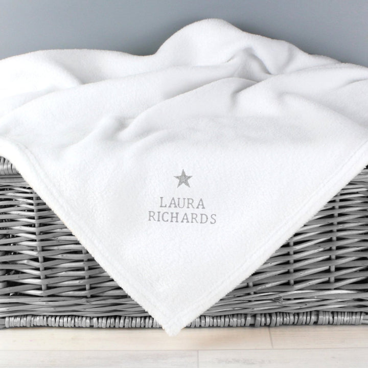 Personalised Silver Star White Baby Blanket